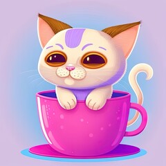 Flat cute animal collection cat on the cup illustration for kids cute cat character