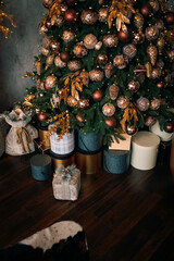 Close-up of balls on a Christmas tree. Christmas and New Year concept.