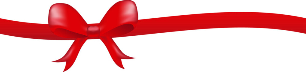 banner with red bow and ribbon on white background