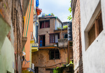 Residential buildings in the Thamel area of Kathmandu city, Nepal
