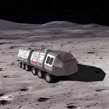 Truck driving across the surface of the moon