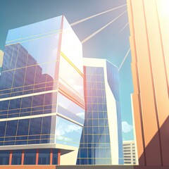 Fototapeta na wymiar Vertical shot of modern office buildings with big reflective windows under the sunlight