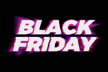  Colorful retro black Friday neon light banner.   colorful retro black Friday neon light banner.Black Friday glitch text. Anaglyph 3D effect. Technological retro background. Online shopping concept. 