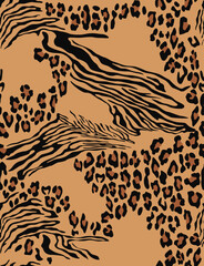 
Mix leopard zebra print seamless trendy animal pattern, stylish design on textile