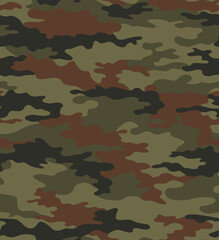 Green brown camouflage pattern, army print, military uniform, seamless classic background