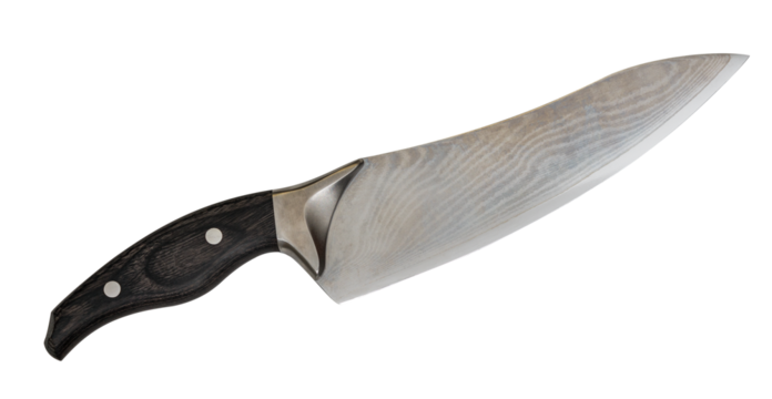 Isolated Japanese forged damascus steel chef knife