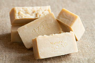 Handmade Soap closeup. Natural Soap making. Soap bars closeup. Spa treatments, skin care concept