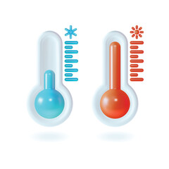 3d Meteorology Thermometers Set Plasticine Cartoon Style Isolated on a White Background. Vector illustration of Thermometer Measuring Heat or Cold