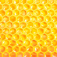 Realistic Detailed 3d Wax Honeycomb Seamless Pattern Background Beehive Concept. Vector illustration of Yellow Hexagonal Cells Texture.