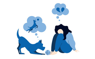 dog trying to help human with anxiety, depression, mental illnes. Flat isolated vector illustration.
