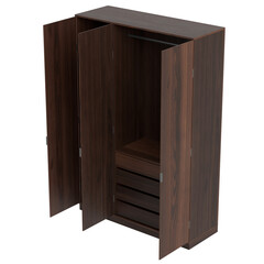 3D rendering illustration of a three-door wardrobe