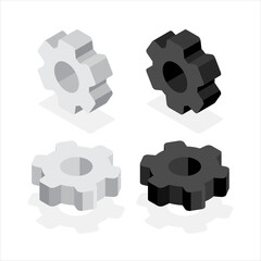 Gear icon. Flat, 3d, vector, isometric, cartoon style illustration isolated on white background