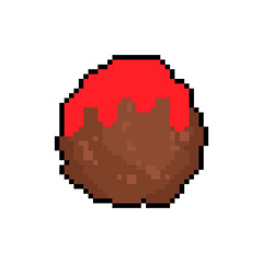Meatball pixel art. 8 bit ball of meat. pixelated food Vector illustration