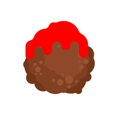 Meatball with ketchup isolated. Food meat ball. Vector illustration