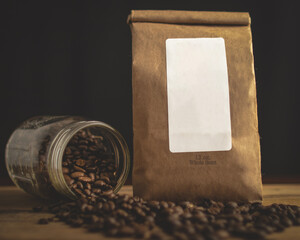 Coffee bag and beans