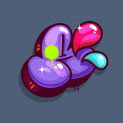 Cartoon purple letter A. Single kids font in graffiti flop style 