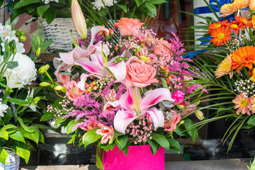 Fototapeta na wymiar Beautiful bouquet of different varieties of flowers