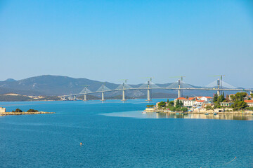 Peljesac Bridge in Croatia. Peljesac Bridge links the southeastern Croatian exclave to rest of the...