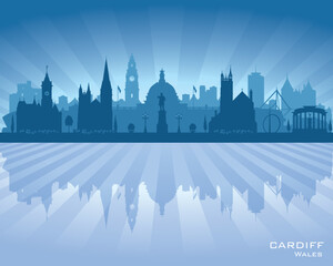 Cardiff Wales city skyline vector silhouette
