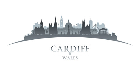 Cardiff Wales city silhouette white background