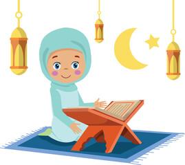 cute happy boy reading quran