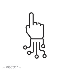 robot hand icon, artificial intelligence, future technology, thin line symbol on white background - editable stroke vector illustration
