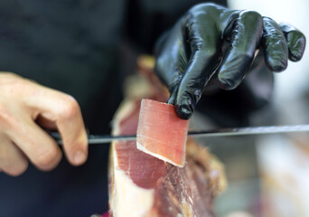 Ham cutting. Typical Spanish product