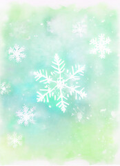Fototapeta na wymiar Snowflake background beautiful art watercolor block print design for poster, invitations, papers, wallpaper in winter colors and soft pastels.