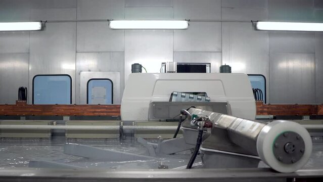 Large truck cab. Scene. Preparation of the truck body for painting in a different color. 