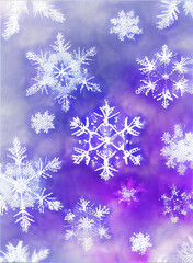 Snowflake background beautiful art watercolor block print design for poster, invitations, papers, wallpaper in winter colors and soft pastels. - 548038334
