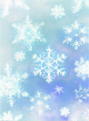 Snowflake background beautiful art watercolor block print design for poster, invitations, papers, wallpaper in winter colors and soft pastels. - 548038359