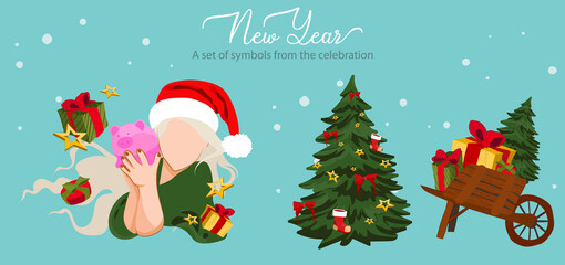 Winter Season Holidays, Corporate Party Event Celebration Web Banner Template. Tiny Characters Celebrate New Year at Huge 2023