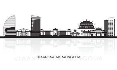 Naklejka premium Silhouette Skyline panorama of city of Ulaanbaatar, Mongolia - vector illustration