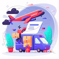 Express delivery service abstract concept 2d illustrated illustration. air freight logistics, global postal mail, package delivery, fast shipping order, tracking number, post office abstract metaphor.