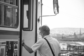 man on the tram