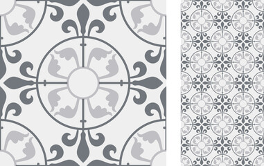 Seamless Azulejo tile. Portuguese and Spain decor. Ceramic tile. Seamless Floral pattern. Vector hand drawn illustration, typical portuguese and spanish tile - 548040723