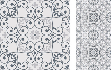 Seamless Azulejo tile. Portuguese and Spain decor. Ceramic tile. Seamless Floral pattern. Vector hand drawn illustration, typical portuguese and spanish tile - 548040744