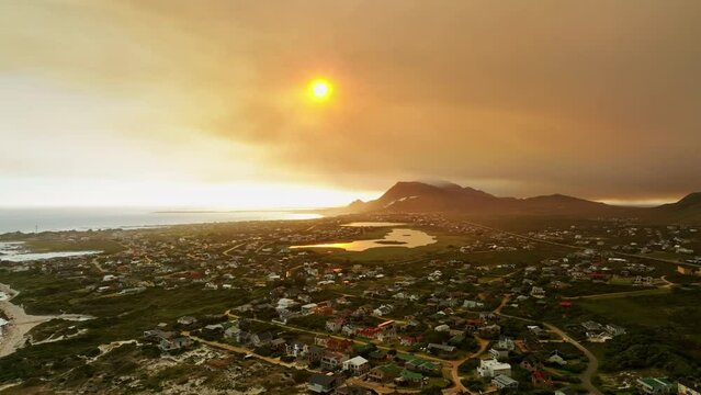 Aerial of a sunset over Betty's Bay close to Cape Town, South Africa.