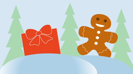 Christmas card with Christmas tree and gifts