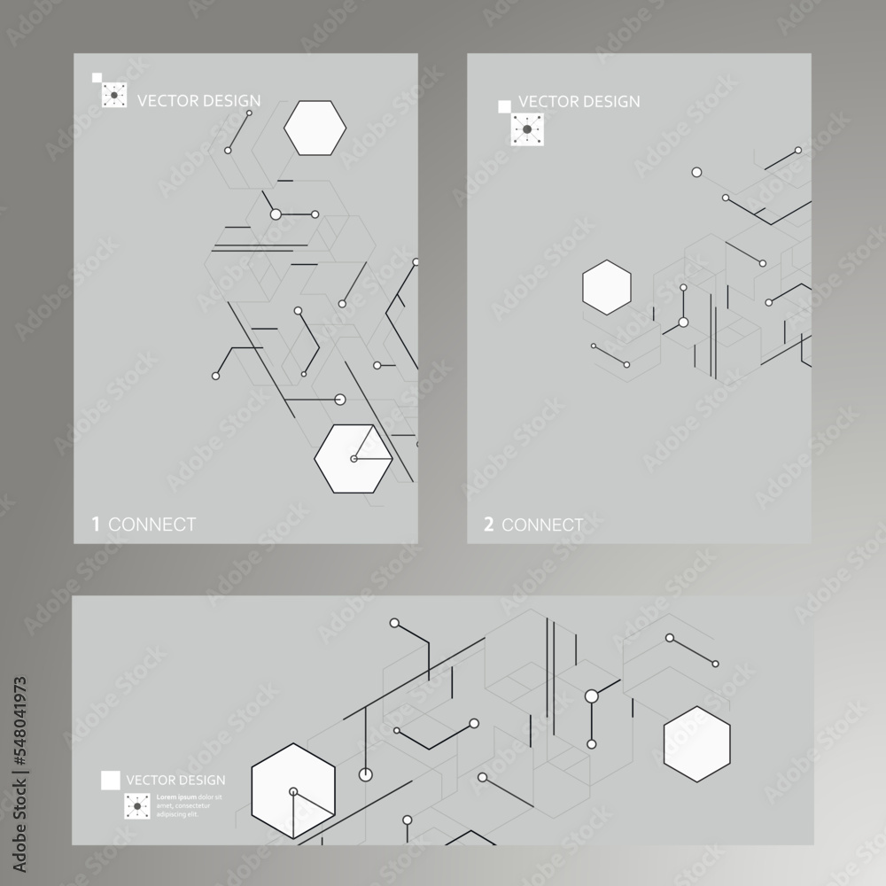 Poster Vector hexagons design background. Business computer abstract pattern. Texture book technology. Banner graphic illustration