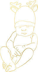 Christmas Newborn - Gold PNG baby, my first Christmas postcard, baby in Santa Claus hat. Baby shower, invitation, transparent, isolated