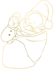 Christmas Newborn - Gold PNG baby, my first Christmas postcard, baby in Santa Claus hat. Baby shower, invitation, transparent, isolated