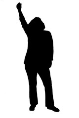 silhouette of a woman raising her arms  in victory sign on white background
