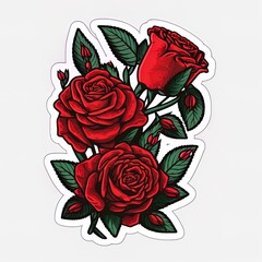 Red garden roses flower vintage hand drawn sticker