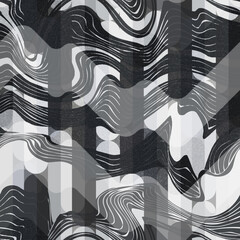 Black waves. Geometric seamless pattern