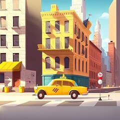 Obraz na płótnie Canvas Yellow taxi on city road flat