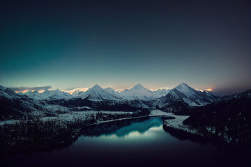 Fototapeta na wymiar 夜の山と湖、冬