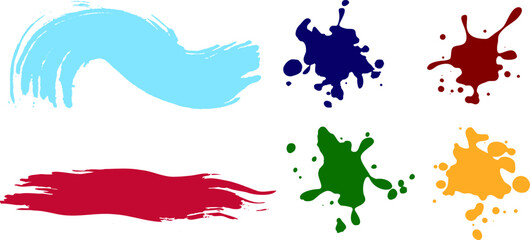 A set of multicolored blots, brush strokes on a white background. Colored elements for the design of websites. Vector color illustration.