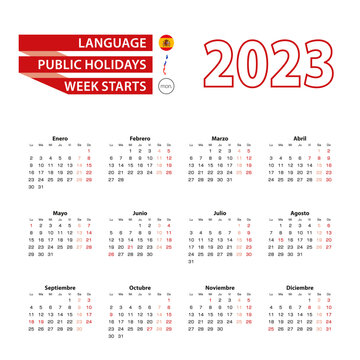 Calendar 2023 in Spanish language with public holidays the country of Chile in year 2023.