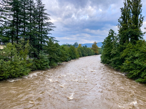 turbid waters of streams after rain, flood and flood disasters